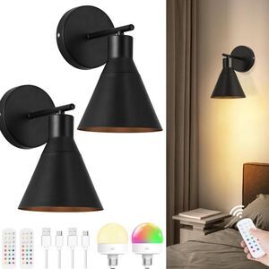 2 piece Black Wall Sconce Light Set with Remote